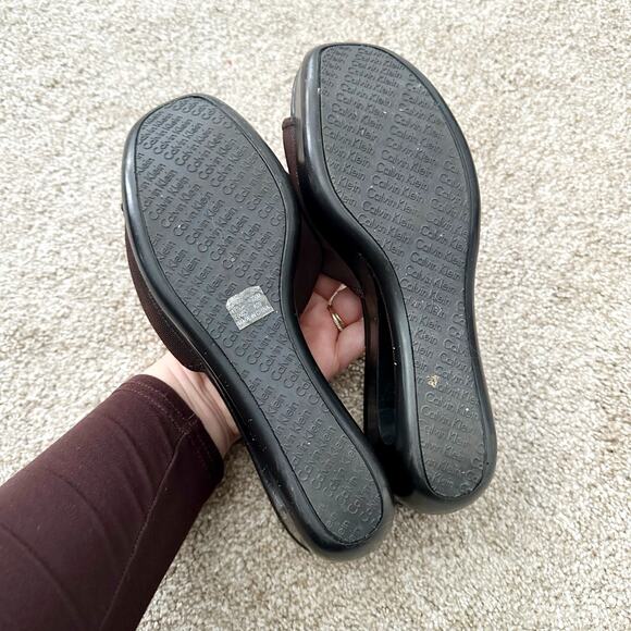 Calvin Klein Vintage 90s Y2K Chocolate Brown Cutout Wedge Platform Sandals 7.5 - Picture 5 of 7